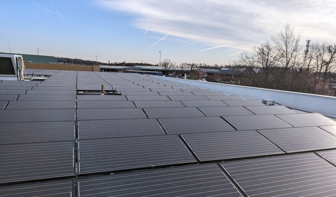 Solar panels on factory rooftop